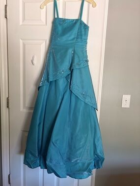 Turquoise Blue Formal Girls' Dress with Spaghetti Straps